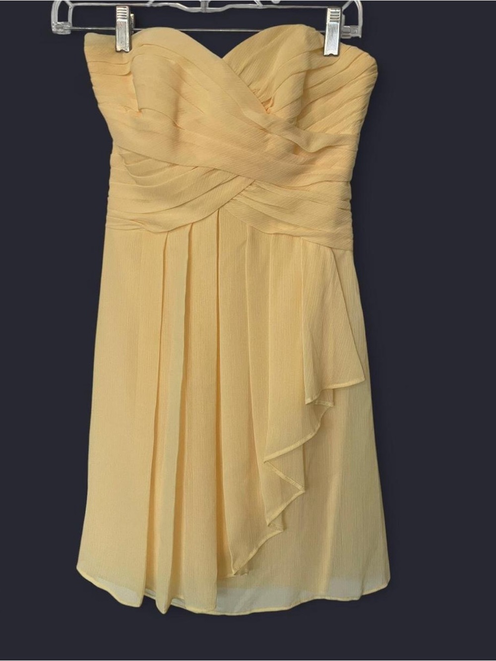 David's Bridal Strapless Pale Yellow Chiffon Cocktail Dress